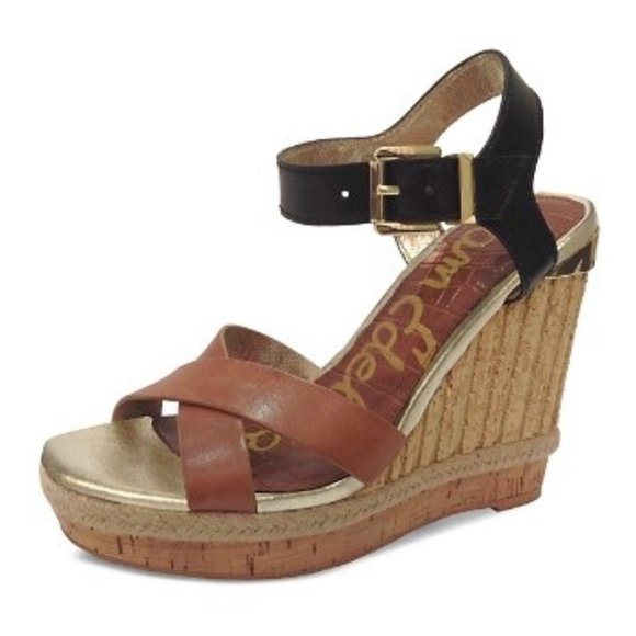 Sam Edelman Women Shoe #Clay Wedge Size 8.5 Textured Heel Black & Brown Leather - Picture 16 of 16